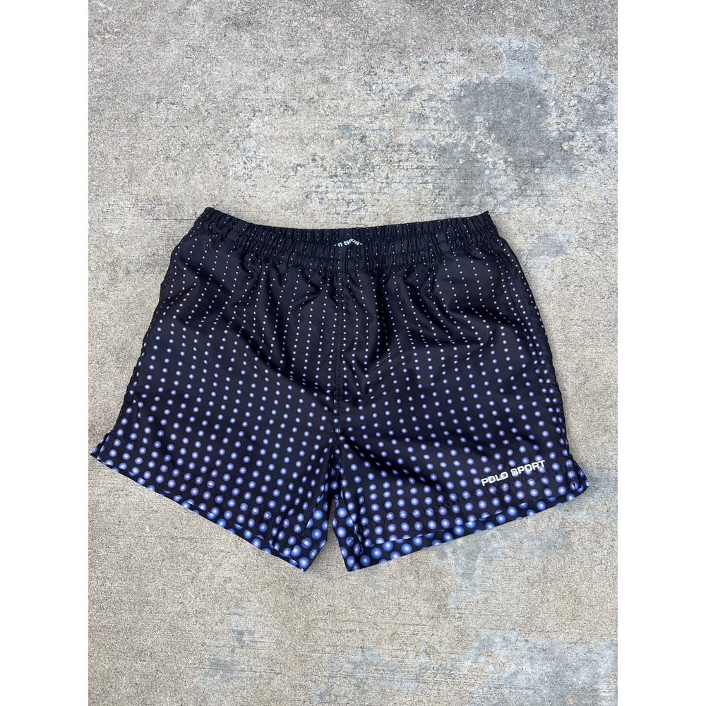 Polo Sport Ralph Lauren Mens Black Blue Dot Swim Trunks Shorts Size M Vintage
